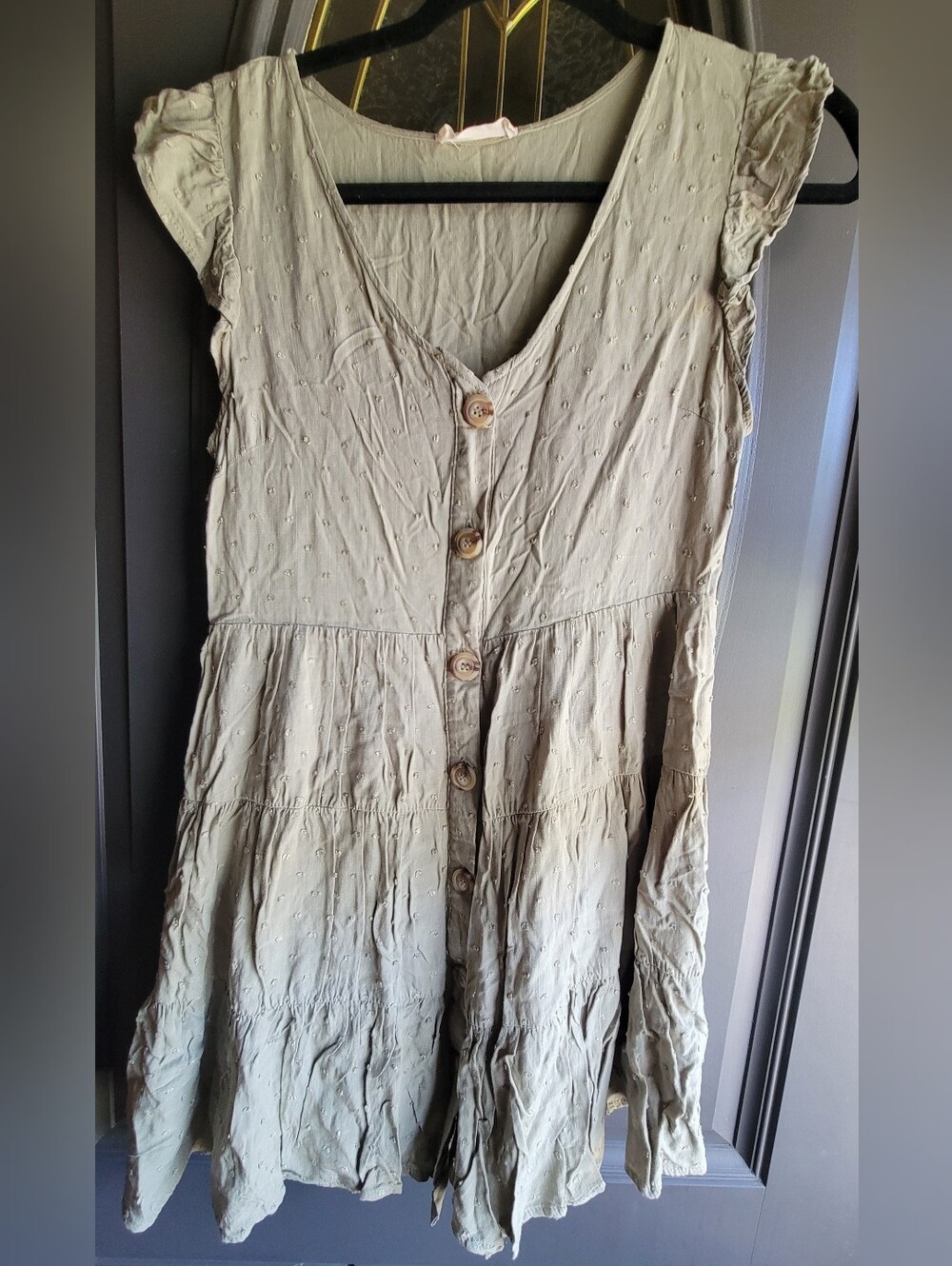 Altar'd State Olive Green Tiered Button-Front Midi Dress size small.